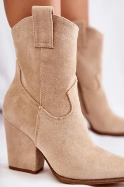 Boto Botki Wiosenne|Brązowe I Beżowe Botki*Damskie Zamszowe Botki Kowbojki Beżowe Mindy