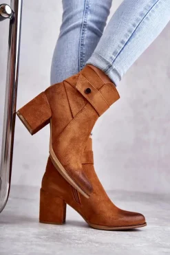 Damskie Boto Damskie Zamszowe Botki La.Fi 260041C-SU Camel