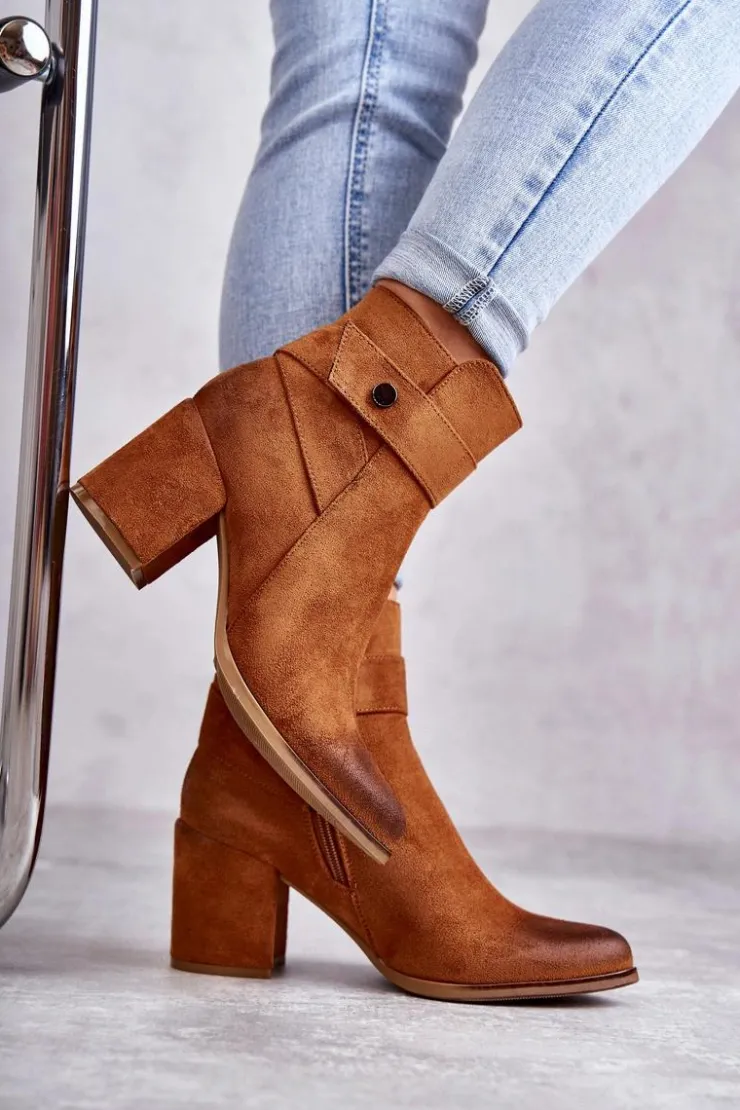 Damskie Boto Damskie Zamszowe Botki La.Fi 260041C-SU Camel