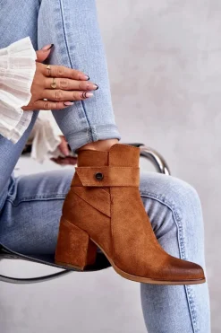 Damskie Boto Damskie Zamszowe Botki La.Fi 260041C-SU Camel