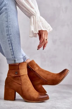 Damskie Boto Damskie Zamszowe Botki La.Fi 260041C-SU Camel