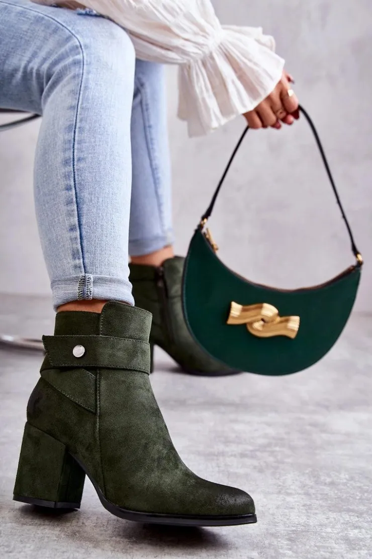 Boto Botki Na Słupku|Botki Zimowe Damskie*Damskie Zamszowe Botki La.Fi 260041BGR-SU Zielone