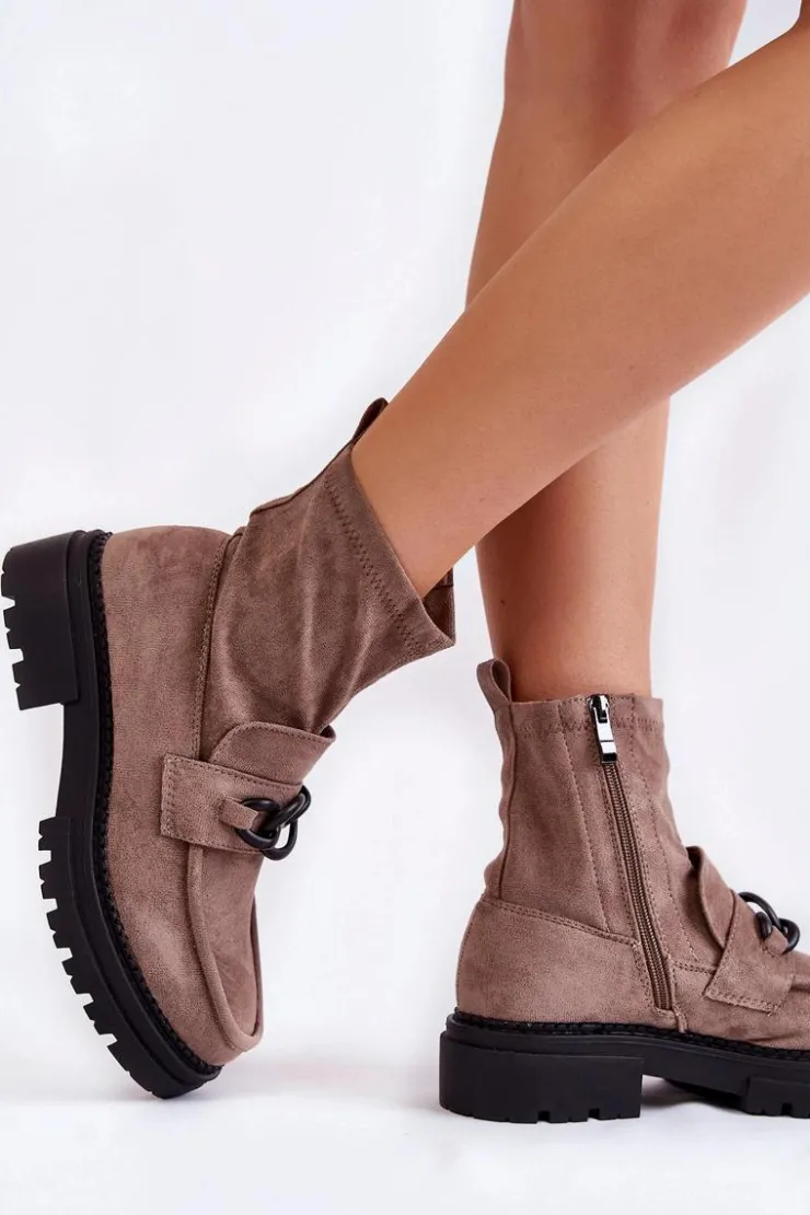 Boto Botki Wiosenne|Botki Ocieplane*Damskie Zamszowe Botki La.Fi 250042B-SU Beżowe Beżowy