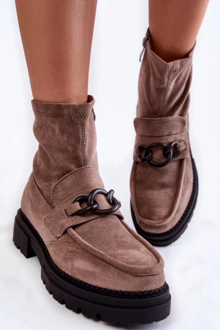 Boto Botki Wiosenne|Botki Ocieplane*Damskie Zamszowe Botki La.Fi 250042B-SU Beżowe Beżowy