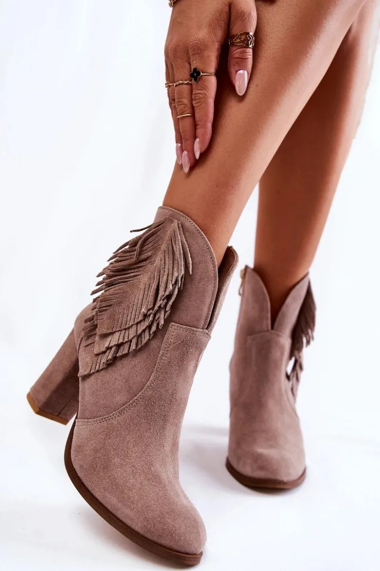 Boto Botki Na Słupku|Botki Zimowe Damskie*Damskie Zamszowe Botki Lewski Shoes 3093 Cappucino