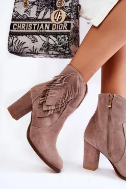 Boto Botki Na Słupku|Botki Zimowe Damskie*Damskie Zamszowe Botki Lewski Shoes 3093 Cappucino