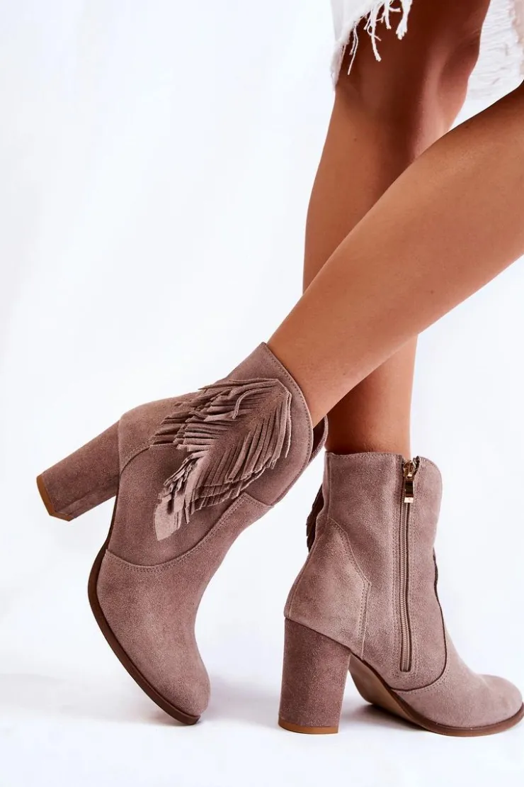 Boto Botki Na Słupku|Botki Zimowe Damskie*Damskie Zamszowe Botki Lewski Shoes 3093 Cappucino