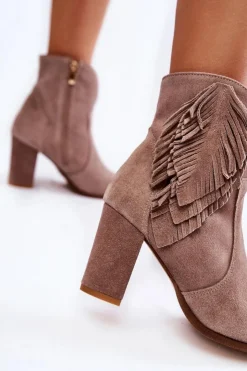 Boto Botki Na Słupku|Botki Zimowe Damskie*Damskie Zamszowe Botki Lewski Shoes 3093 Cappucino