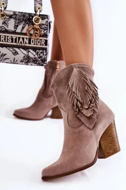 New Boto Damskie Zamszowe Botki Lewski Shoes 2808/L Cappucino