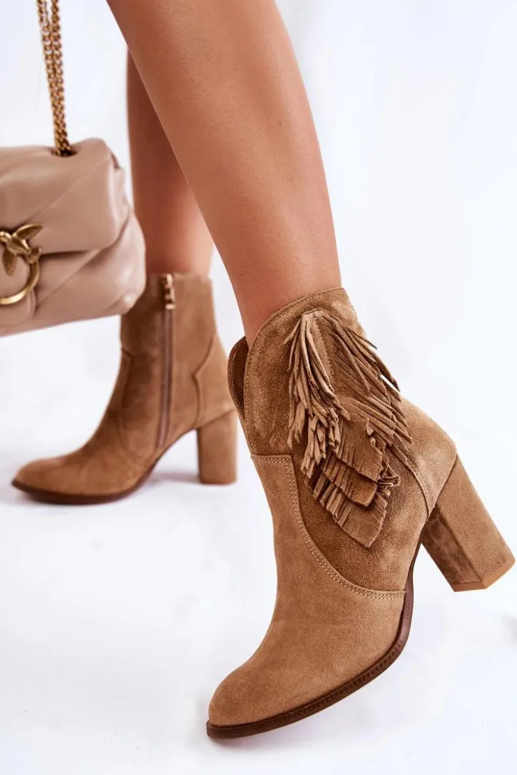 Damskie Boto Damskie Zamszowe Botki Lewski Shoes 3093 Beżowe