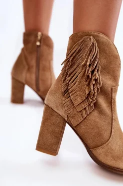 Damskie Boto Damskie Zamszowe Botki Lewski Shoes 3093 Beżowe