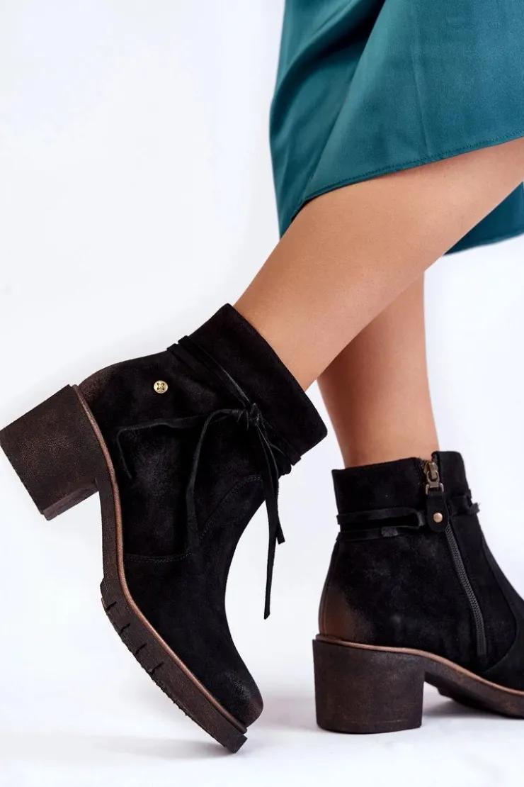 Damskie Maciejka Damskie Zamszowe Botki 05720-01 Czarne