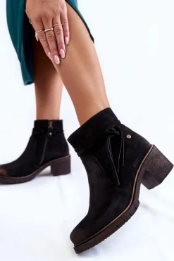 Damskie Maciejka Damskie Zamszowe Botki 05720-01 Czarne