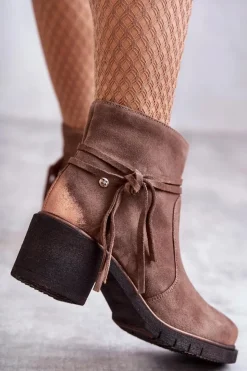 Maciejka Botki Maciejka|Botki Na Słupku*Damskie Zamszowe Botki 05720-14 Jasnobrązowe