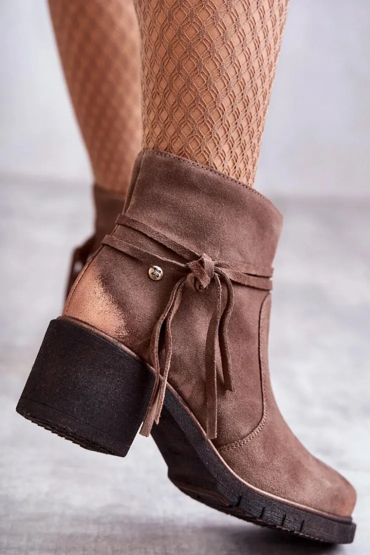 Maciejka Botki Maciejka|Botki Na Słupku*Damskie Zamszowe Botki 05720-14 Jasnobrązowe