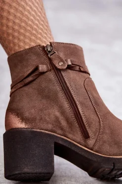 Maciejka Botki Maciejka|Botki Na Słupku*Damskie Zamszowe Botki 05720-14 Jasnobrązowe