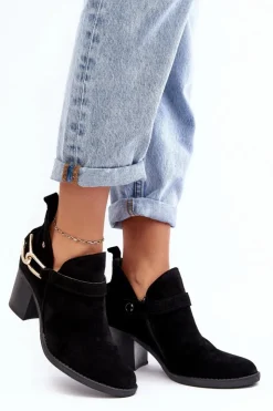 Clearance Maciejka Damskie Zamszowe Botki Na Obcasie 06247-01 Czarne