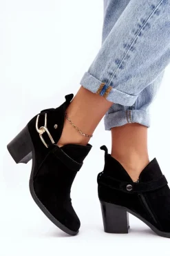 Clearance Maciejka Damskie Zamszowe Botki Na Obcasie 06247-01 Czarne