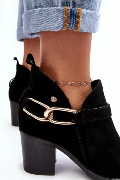 Clearance Maciejka Damskie Zamszowe Botki Na Obcasie 06247-01 Czarne