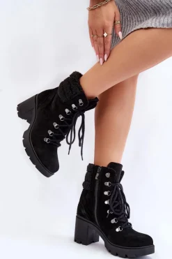 Damskie Boto Damskie Zamszowe Botki Na Słupku Czarne Lemar Avely