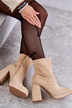 Best Boto Damskie Zamszowe Botki Na Obcasie Jasnobeżowe Ramira Beżowy