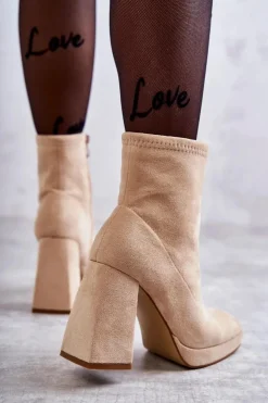 Best Boto Damskie Zamszowe Botki Na Obcasie Jasnobeżowe Ramira Beżowy