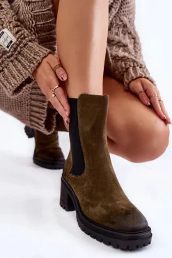 Damskie Buty damskie Vinceza Damskie Zamszowe Botki Na Suwak Khaki Liris