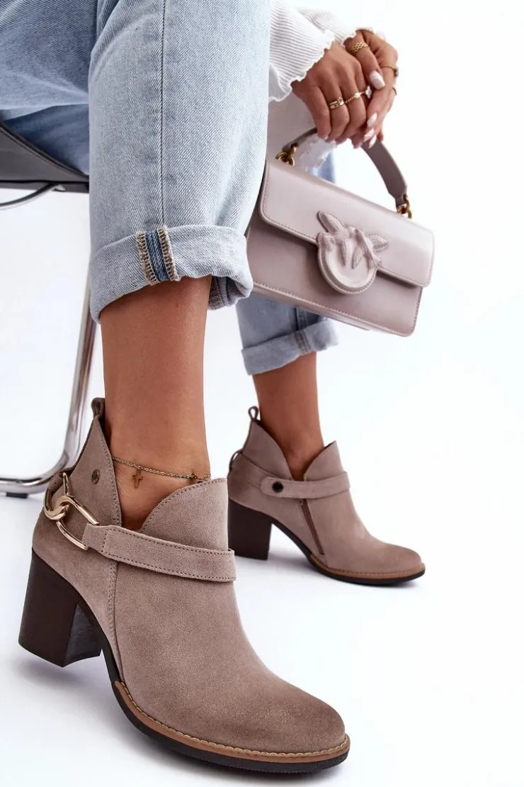 Maciejka Botki Wiosenne|Botki Maciejka*Damskie Zamszowe Botki Na Obcasie 06247-04 Beżowe