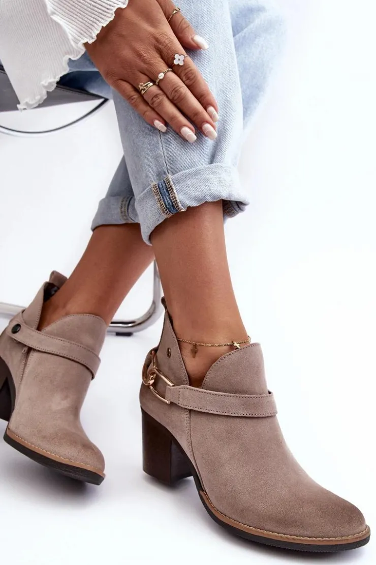 Maciejka Botki Wiosenne|Botki Maciejka*Damskie Zamszowe Botki Na Obcasie 06247-04 Beżowe