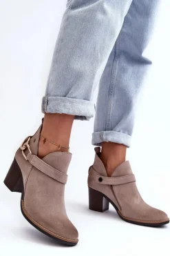 Maciejka Botki Wiosenne|Botki Maciejka*Damskie Zamszowe Botki Na Obcasie 06247-04 Beżowe