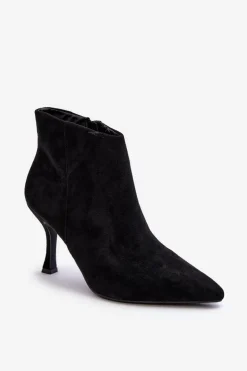 Boto Botki Wiosenne|Czarne Botki*Damskie Zamszowe Botki Na Szpilce Czarne Merisa