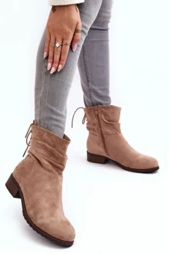 Evento Botki Ocieplane|Botki Zimowe Damskie*Damskie Zamszowe Botki Na Płaskim Obcasie Beżowe Keresa