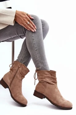 Evento Botki Ocieplane|Botki Zimowe Damskie*Damskie Zamszowe Botki Na Płaskim Obcasie Beżowe Keresa