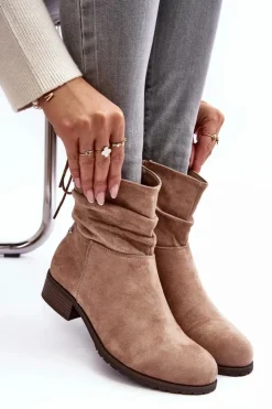 Evento Botki Ocieplane|Botki Zimowe Damskie*Damskie Zamszowe Botki Na Płaskim Obcasie Beżowe Keresa