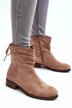 Evento Botki Ocieplane|Botki Zimowe Damskie*Damskie Zamszowe Botki Na Płaskim Obcasie Beżowe Keresa