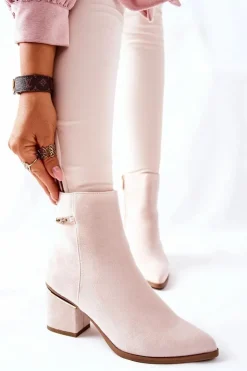 Damskie Boto Damskie Zamszowe Botki Na Słupku Beżowe One Step