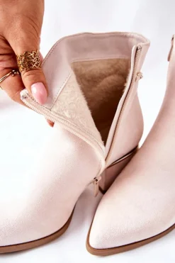 Damskie Boto Damskie Zamszowe Botki Na Słupku Beżowe One Step