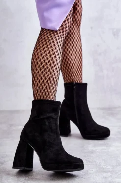 Damskie Boto Damskie Zamszowe Botki Na Obcasie Czarne Ramira