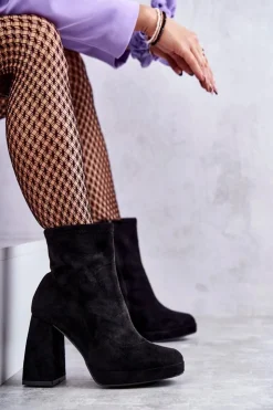 Damskie Boto Damskie Zamszowe Botki Na Obcasie Czarne Ramira