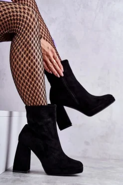 Damskie Boto Damskie Zamszowe Botki Na Obcasie Czarne Ramira