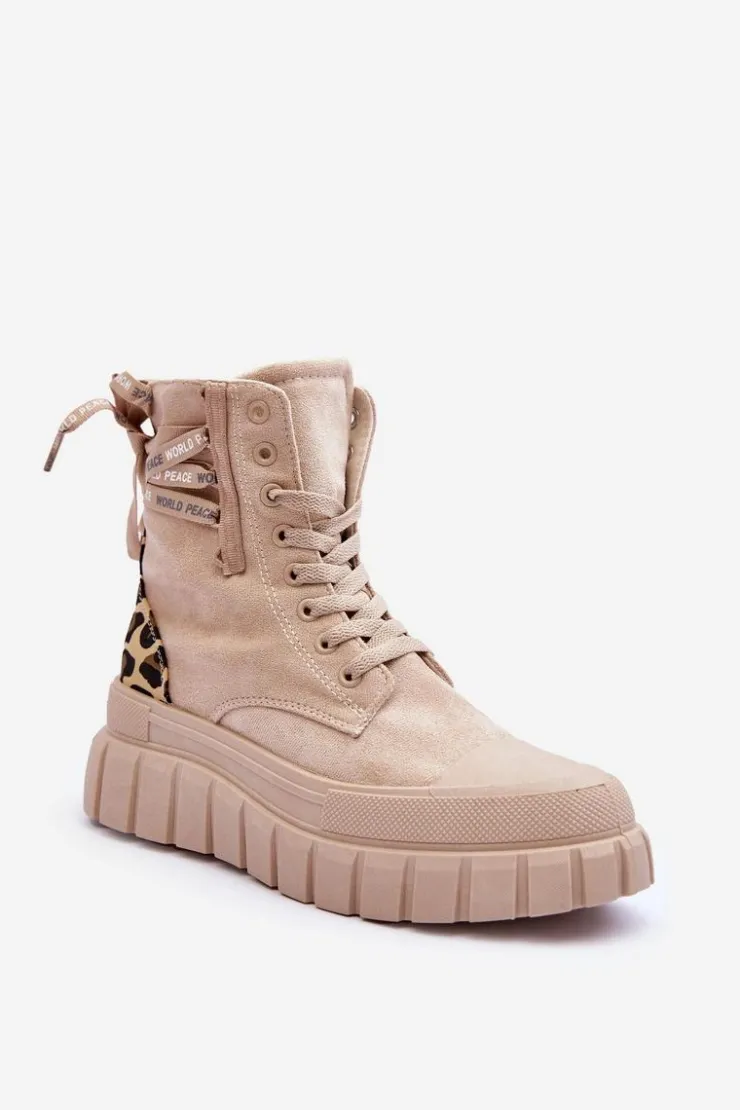 Sale Boto Damskie Zamszowe Botki Na Platformie Jasnobeżowe Raftera