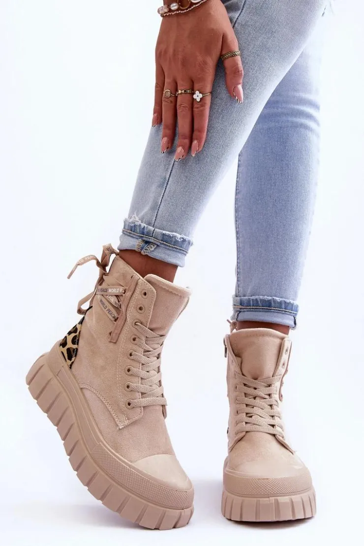 Sale Boto Damskie Zamszowe Botki Na Platformie Jasnobeżowe Raftera