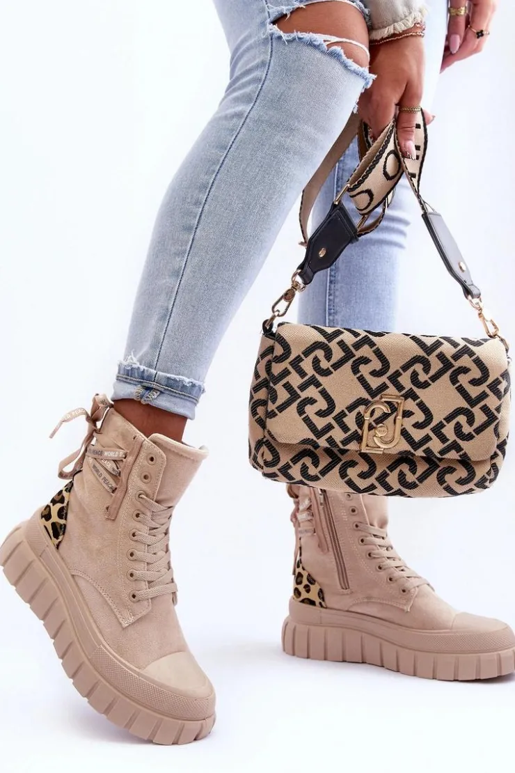 Sale Boto Damskie Zamszowe Botki Na Platformie Jasnobeżowe Raftera