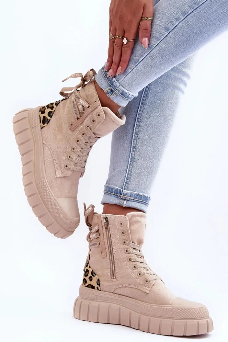 Sale Boto Damskie Zamszowe Botki Na Platformie Jasnobeżowe Raftera