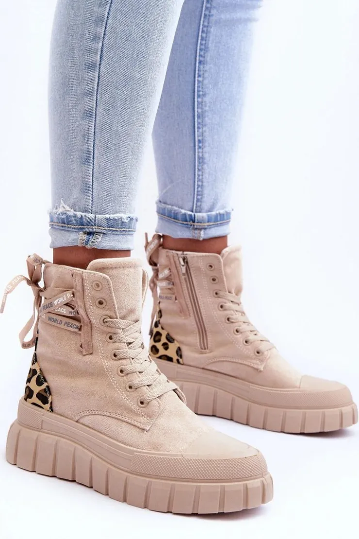Sale Boto Damskie Zamszowe Botki Na Platformie Jasnobeżowe Raftera