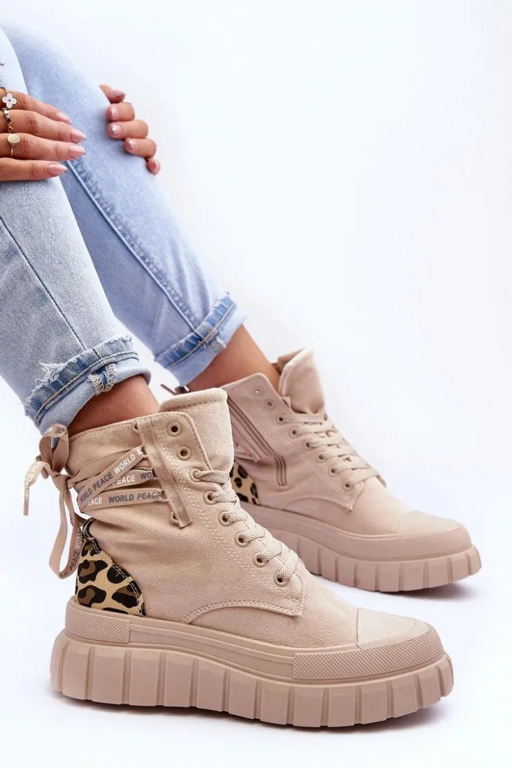 Sale Boto Damskie Zamszowe Botki Na Platformie Jasnobeżowe Raftera