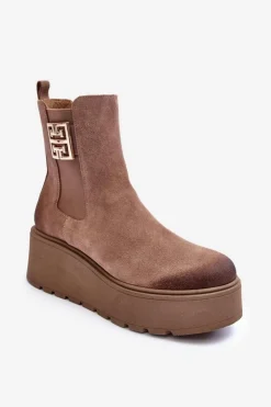 Boto Botki Na Koturnie|Botki Zimowe Damskie*Damskie Zamszowe Botki Na Masywnej Platformie Ciemnobeżowe Lemar Savira