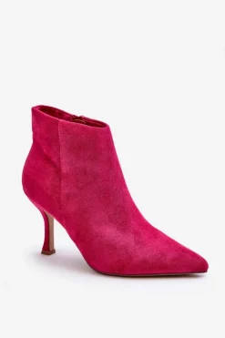 Damskie Boto Damskie Zamszowe Botki Na Szpilce Fuksja Merisa