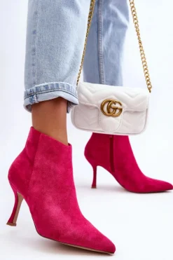 Damskie Boto Damskie Zamszowe Botki Na Szpilce Fuksja Merisa