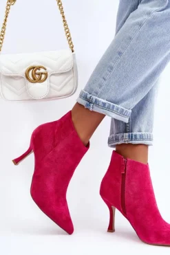 Damskie Boto Damskie Zamszowe Botki Na Szpilce Fuksja Merisa